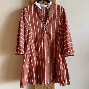 Thierry Colson Rachel Striped Cotton Poplin Kaftan Mini Dress Orange